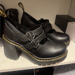 Dr. Martens Black Heeled Shoes with Yellow Stitching